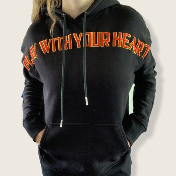 Sandro Paris “Play With Your Heart” Hoodie Black Spellout Graphic Embroidered - Picture 1 of 16